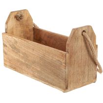 Artikel Houten plantenbak met handvat, vierkant, natuurlijk jute 27x12x17cm