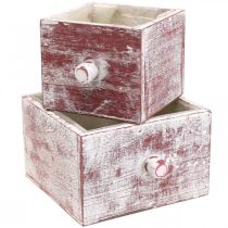 Artikel Plantenbak shabby chic decoratieve lade rood wit set van 2