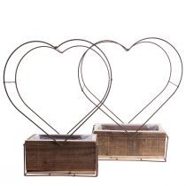 Artikel Plantenbak houten hart decoratief roest H41cm/39cm set van 2