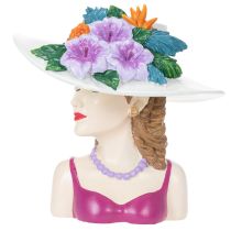 Artikel Bloemenvaas met vrouw, hoed en bloemen, plantenpotdecoratie voor binnen en buiten, 20 cm