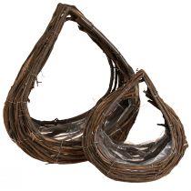 Artikel Plantenmand Hout Druppels Natuurlijk 38x18cm / 23x13cm Set van 2