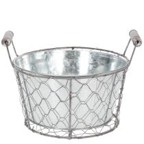 Artikel Plantenmand met inzetstuk, draadmand, plantenbak, lentezilver, witgeverfd, shabby chic, Ø22cm H17.5cm