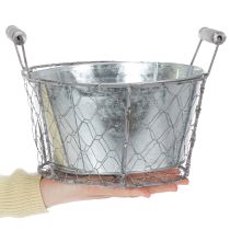 Artikel Plantenmand met inzetstuk, draadmand, plantenbak, lentezilver, witgeverfd, shabby chic, Ø22cm H17.5cm