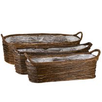 Artikel Plantenmand met handgrepen, ovaal bruin 57/50/42cm, set van 3