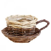 Gevlochten plantenmand, plantenkop met schotel Ø16cm