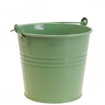 Plantenbak vintage decoratieve metalen emmer lichtgroen Ø16cm H24cm