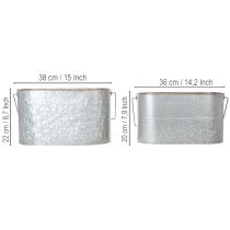 Artikel Bloempot met handvat, metalen pot, plantenbak, zilver, bruin, H22/20cm L42/40cm, set van 2