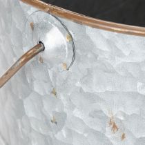 Artikel Bloempot met handvat, metalen pot, plantenbak, zilver, bruin, H22/20cm L42/40cm, set van 2