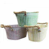 Artikel Plantenschaal ovale pot met handvat geel/groen/roze 27cm 3st