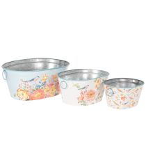 Artikel Plantenschalen, lente, plantenbakken voor bloemen/vogels, ovale metalen bak L39/31/24,5cm, set van 3