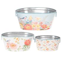 Artikel Plantenschalen, lente, plantenbakken voor bloemen/vogels, ovale metalen bak L39/31/24,5cm, set van 3