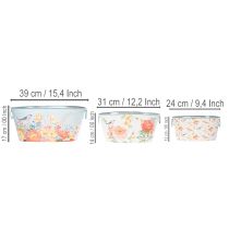 Artikel Plantenschalen, lente, plantenbakken voor bloemen/vogels, ovale metalen bak L39/31/24,5cm, set van 3