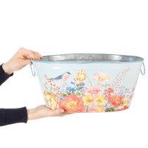 Artikel Plantenschalen, lente, plantenbakken voor bloemen/vogels, ovale metalen bak L39/31/24,5cm, set van 3
