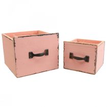 Plantenlade plantenbak hout Perzik 12,5/16cm set van 2