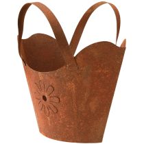 Artikel Metalen plantenzak, decoratieve plantenpot, roestkleurige afwerking met handvatten, H37cm