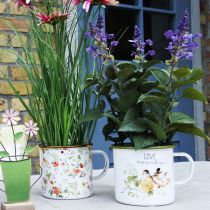 Artikel Emaille plantenpotje, potje om planten in te zetten met een spreuk, Ø11cm