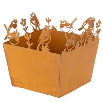Artikel Metalen plantenpot met vogels, plantenbak, veer, roestkleurige afwerking, 15,5 cm hoog
