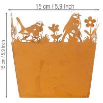 Artikel Metalen plantenpot met vogels, plantenbak, veer, roestkleurige afwerking, 15,5 cm hoog