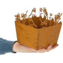 Artikel Metalen plantenpot met vogels, plantenbak, veer, roestkleurige afwerking, 15,5 cm hoog