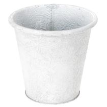 Artikel Bloempot met ornamenten, sierpot, metalen container, wit, Ø15,5 cm, H14,5 cm