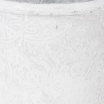 Artikel Bloempot met ornamenten, sierpot, metalen container, wit, Ø15,5 cm, H14,5 cm