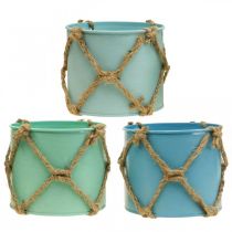 Bloempot, bloempot metaal, jute koord H10.5cm 3st
