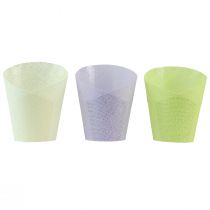 Artikel Plantenpot geweven papier groen geel paars Ø9cm H18cm 9 st