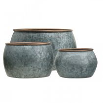 Artikel Sierpot, plantenbak, metalen schaal zilver, koperkleurig antiek look H22 / 20.5 / 16.5cm Ø39 / 30.5 / 25cm set van 3