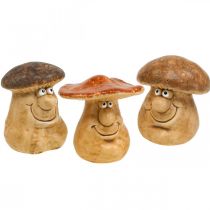 Keramische decoratieve paddenstoel met gezicht bruin figuur H12cm 3st