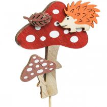 Bloemsteker paddenstoel deco egel herfstdecoratie 8cm 12st