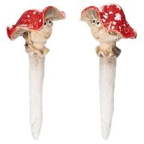 Artikel Decoratieve figuurtjes van een vliegenzwam (meisje en jongen) met gezicht, 13 cm, 2 stuks