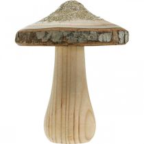 Artikel Houten paddestoelschors en glitter decoratieve paddestoelen hout H8,5cm 4 st