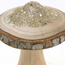 Artikel Houten paddestoel schors en glitter deco paddestoelen hout H11cm 3st