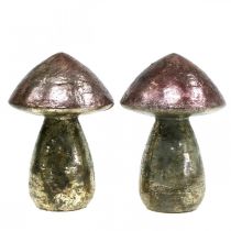 Decoratieve paddestoelen roze herfstdecoratie glas Ø9cm H13,5cm 2st