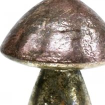 Deco paddenstoelen roze herfstdecoratie metaal Ø9cm H13.5cm 2st