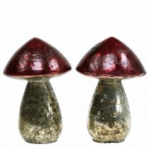 Deco paddestoelen glas rood vintage herfst decoratie Ø9cm H13.5cm 2st
