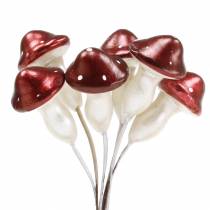 Paddenstoel op draad rood, wit metallic 2cm 48st