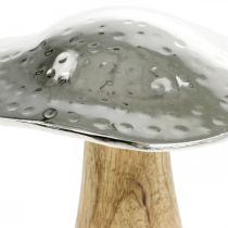 Decoratief paddenstoel metaal hout zilver, natuurlijke herfstdecoratie 13cm