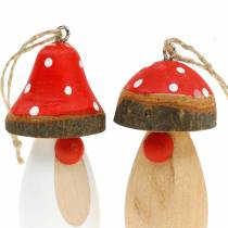 Artikel Paddestoel om hout op te hangen wit, bruin assorti 6,5/8cm 8 st
