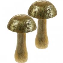 Paddenstoel mangohout goud, natuurlijke decoratieve paddenstoel Ø9cm H15.5cm 2st