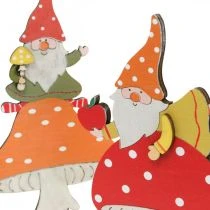 Artikel Vliegenzwam voor herfst, houtdecoratie, kabouter op paddenstoel oranje / rood H21 / 19.5cm 4st