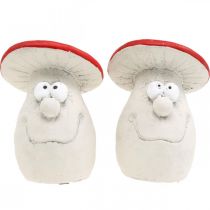 Artikel Paddenstoelen om te decoreren, oudejaarsdecoratie, bospaddenstoelen, betondecoratie rood, wit H10cm B12.5cm 2st
