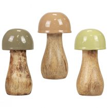 Houten champignons decoratieve champignons hout beige, groen Ø5cm H10,5cm 6st