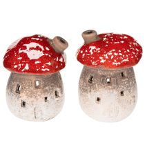 Artikel Decoratieve beeldjes van een vliegenzwam met schoorsteen (10 cm, 2 stuks) in de vorm van een vuurtoren.
