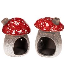 Artikel Decoratieve beeldjes van een vliegenzwam met schoorsteen (10 cm, 2 stuks) in de vorm van een vuurtoren.