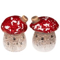 Artikel Decoratie voor een huis met miniatuur vliegenzwammen (6 cm, 2 stuks)