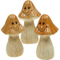 Artikel Decoratieve paddestoelen keramiek bruin herfstdecoratie figuren Ø6cm H10,5cm 3 stuks