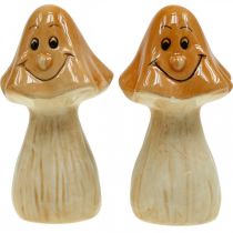 Artikel Decoratieve paddestoelen keramiek bruin herfstdecoratie figuren Ø6cm H10,5cm 3 stuks