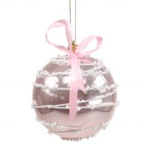 Kerstbal roze met strik Ø8cm 2st