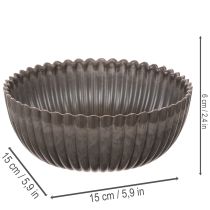 Artikel Geribbelde kom, antraciet, decoratieve kom, rond, 15 cm, 2 stuks
